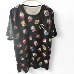 Birdies Black Tee with Colorful Cupcake Pattern
